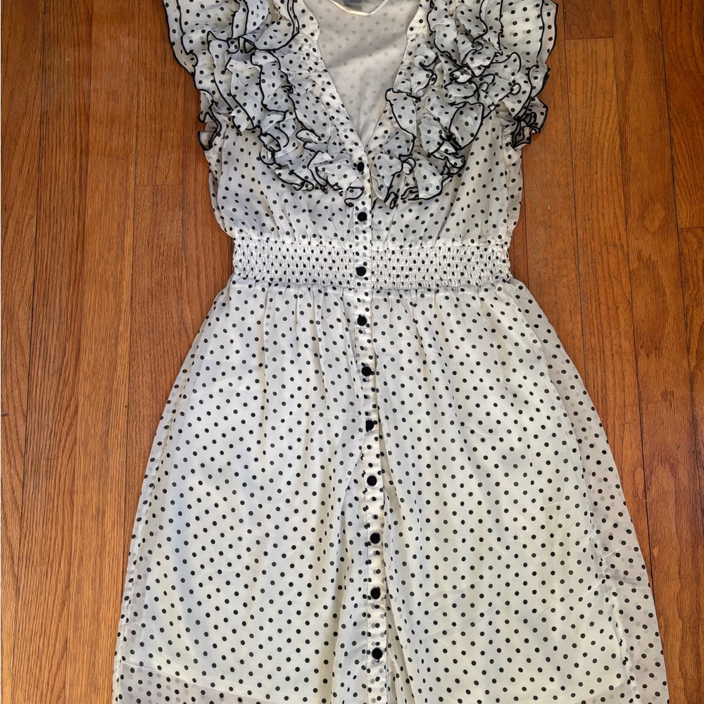 H&M Black and White V-Neck Flutter Sleeve Midi Sundress
